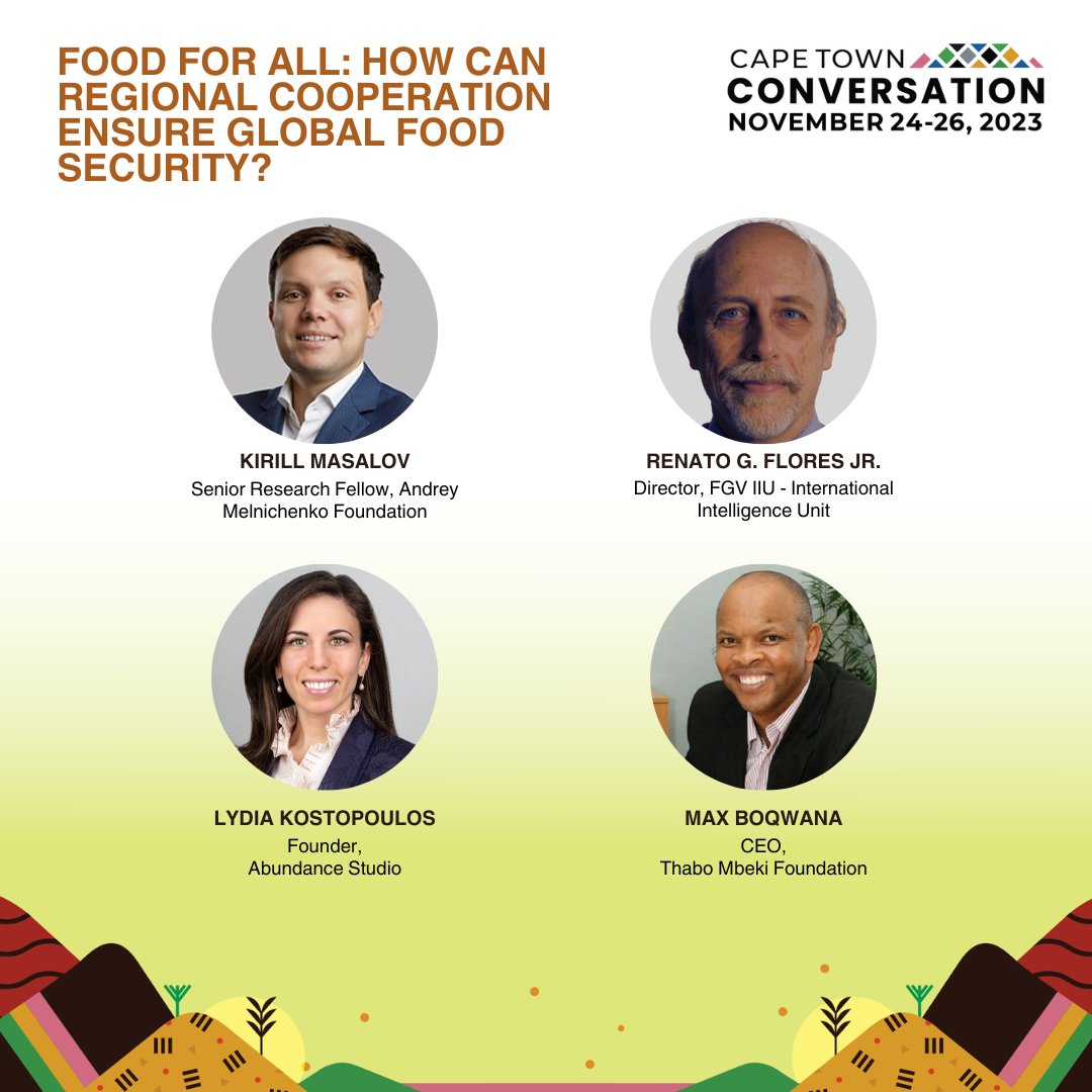 #CapeTownConversation 
Food for All: How can regional cooperation ensure global food security?  

Featuring @ThokoDidiza, Kirill Masalov, Renato G. Flores Jr. @LKCyber, @MaxBoqwana1 

youtube.com/live/BS3HeqQs1…

@ORFAmerica
@T20org
#CTC23