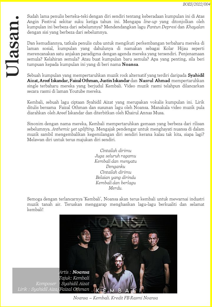 Lama benor hiatus.

Moga istiqamah untuk penulis mengulas.

Nah, raikan 'kembali' bersama Noansa!