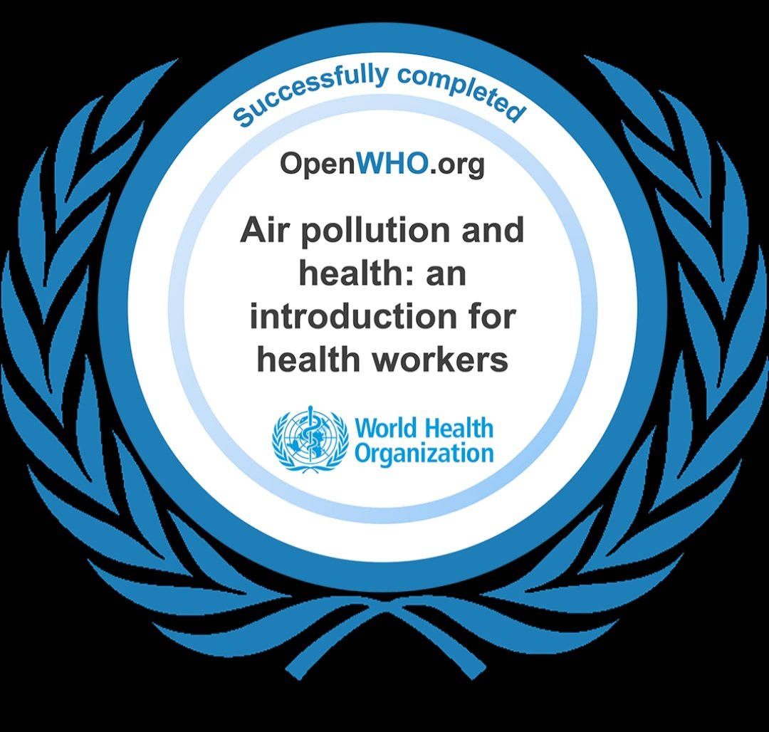 Danielj5188's tweet photo. I successfully completed the course Air pollution and health: an introduction for health workers on #OpenWHO! https://t.co/HEkQsXti6Z https://t.co/jrlLoKnz3G