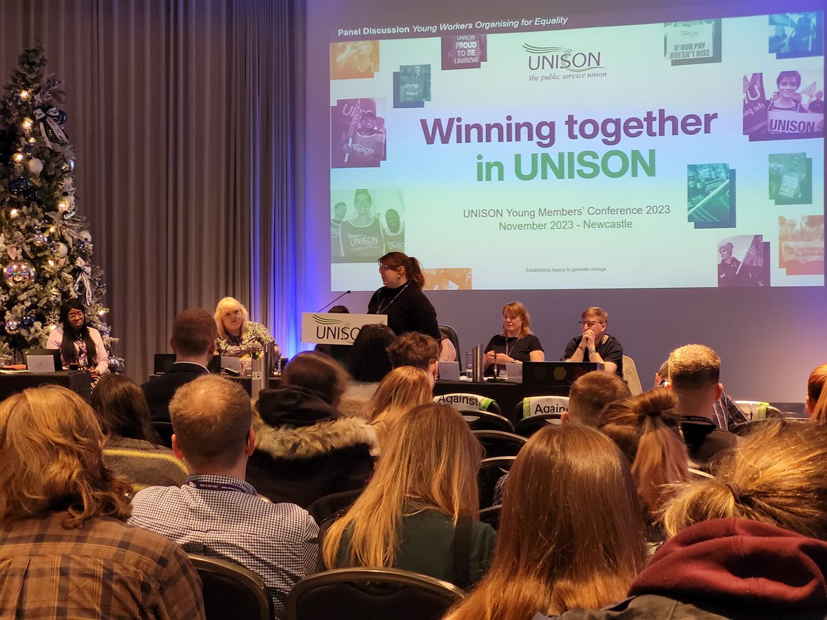 First time delegate, first time speaker, Victoria from <a href="/UNISONEastern/">UNISON Eastern</a> speaking during the panel discussion on equality #uymc23 #unison