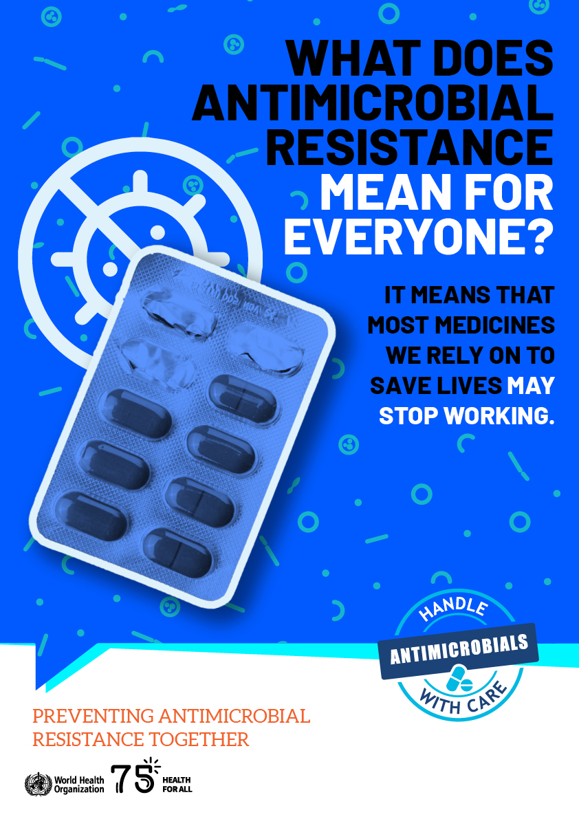 WHO's tweet image. YOU can help put a stop to this 👉 never self-medicate or use leftover antibiotics. 💊

#AntimicrobialResistance (AMR) allows dangerous bacteria to become resistant to life saving medicines, making certain diseases untreatable.

Learn more:  bit.ly/3SIKhYj