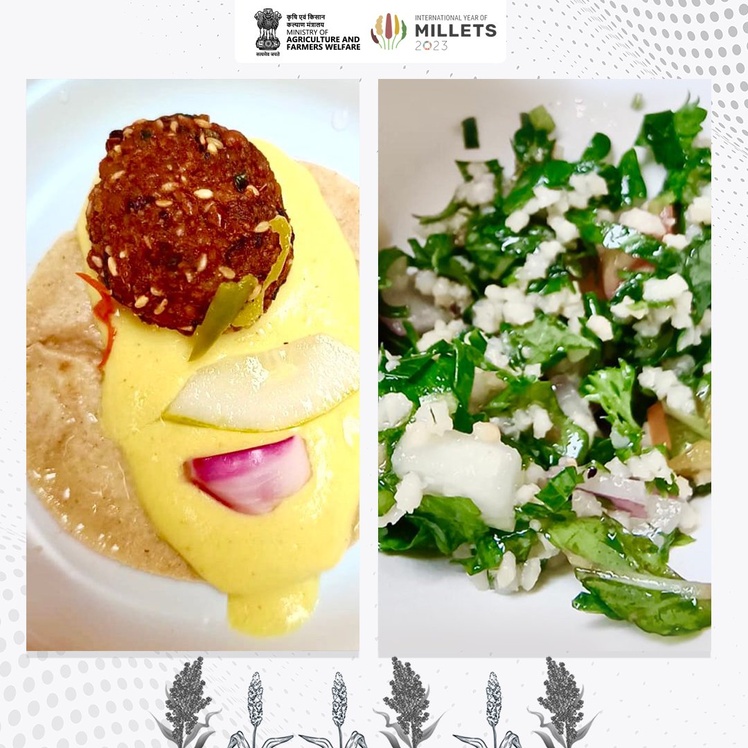 IYM2023's tweet photo. At the ASEAN-India Millet Festival's 'Millet Cooking Workshop,' Chef Ambika Johar delighted audience with her delectable starters and salads like Millet Falafel served with Sorghum Pita (accompanied by Red Lentil Hummus) and Foxtail Millet Tabbouleh.

#iym2023 #milletrecipe https://t.co/jQ3VK0voC8