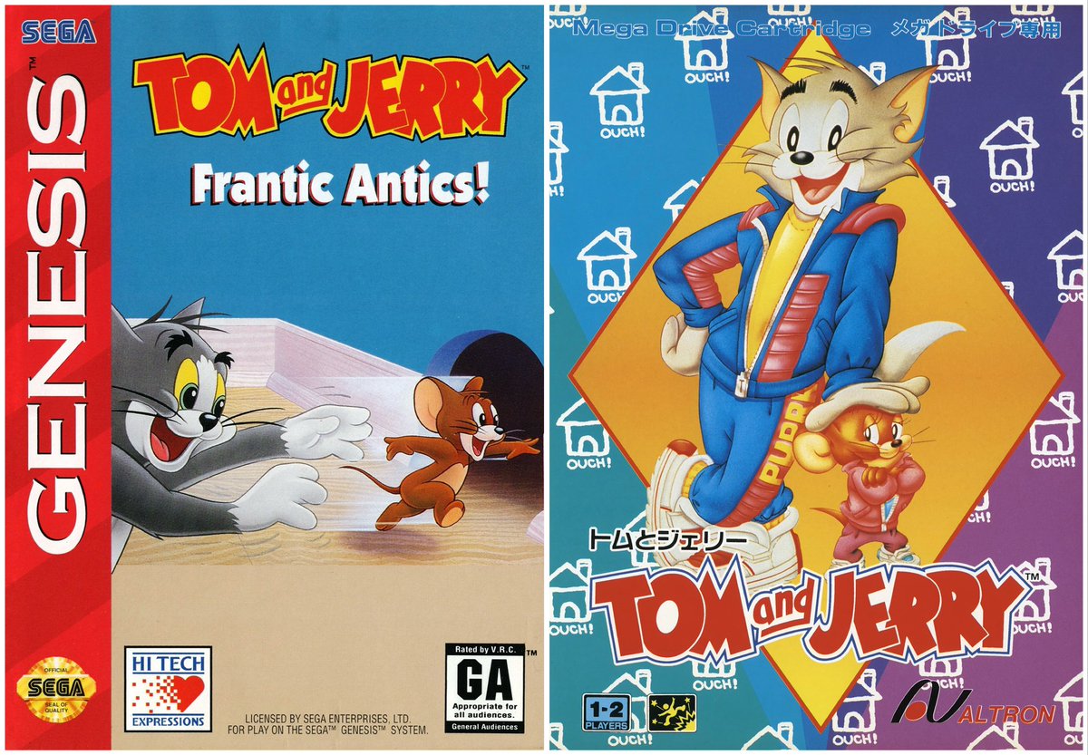 JoachimHesse's tweet image. Von #BeamSoftware aus Australien stammt ein #MegaDrive-Hüpfspiel zum ersten Kinofilm mit Tom und Jerry. In Nordamerika ist es Ende 1993 als #FranticAntics! erschienen, in Japan schlicht als #TomAndJerry (トムとジェリー), in Europa gar nicht. Welches Titelbild gefällt euch besser?