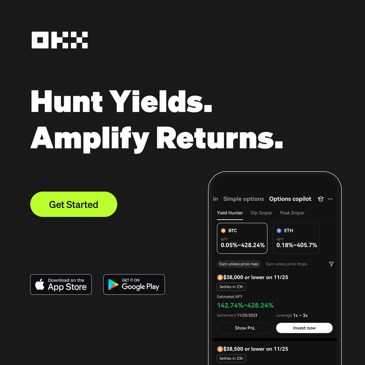 okx's tweet photo. Yield Hunter is now live in the #OKX app! 🕵️‍♂️📱

Trade options, capitalize on market fluctuations, and maximize your potential earnings — all on a user-friendly platform designed for maximum returns. 🔥

Explore today: https://t.co/kI1dw77vlQ https://t.co/WlSy7NHF7i