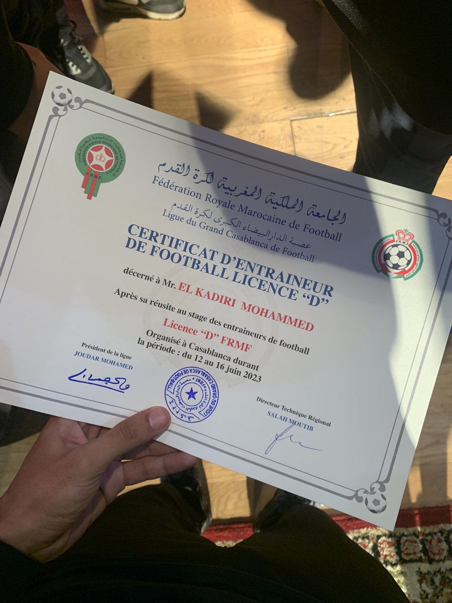 Mohammed0496's tweet photo. Hamdolillah DIPLOME D FRMF 
#maroc #Coaching #football https://t.co/pHj4K7axpq
