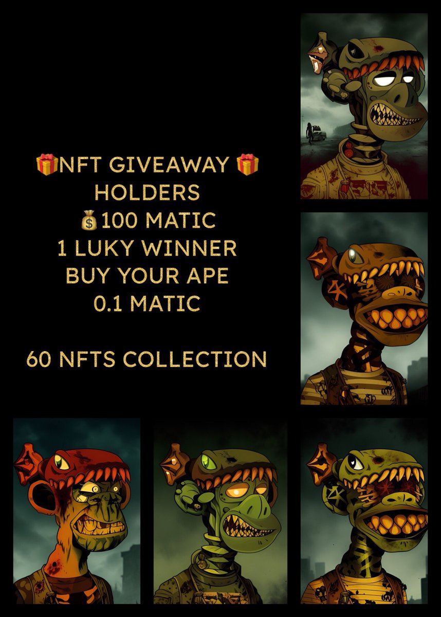 jpcm2004_nft's tweet photo. 🚨#NFTGiveaway for Holders collection ❤️
✨Price 💰100 #MATIC End 25/12/2023 - 1 🏆Winner
✨1 #Giveaway to determine the winning NFT and then draw the 🏆Winner of all the holders of that NFT!!!
‼️Price 0.1 Matic ‼️60 Apes Alien
👇👇
https://t.co/WKqTEQ5eUy
#SupportEachOthers https://t.co/foNKgDfc7g