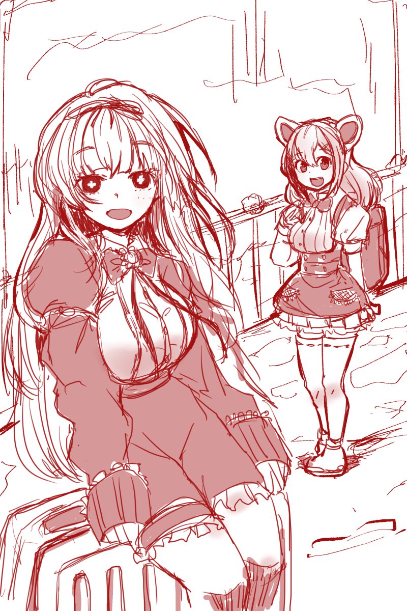 「お題箱: 2人で旅行に行く花京院ちえりちゃんと雲母ミミちゃんをお願いします #雲」|歪曲王。のイラスト