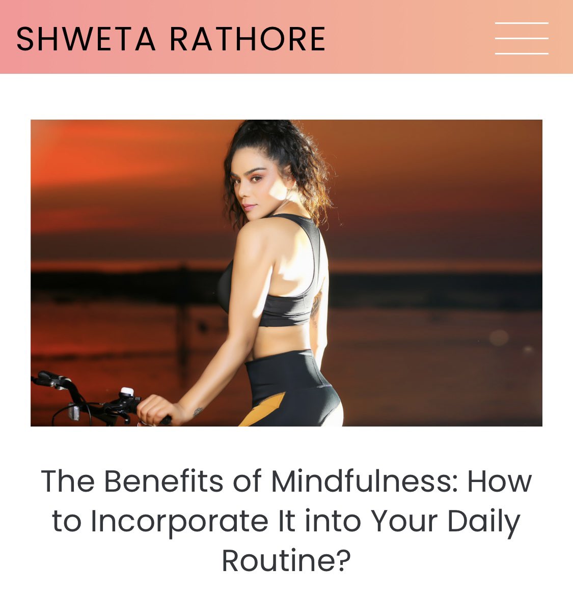 My New Blog ♥️
The Benefits of Mindfulness. How to incorporate it into your daily routine 🧘‍♀️♥️✨

shwetarathore.co.in/blog/the-benef…

shwetarathore.Co.in

#blogbyshwetarathore #befitwithshwetarathore #internationaathlete #worldchampion #SRfit #fitindia #sprituality #ShwetaRathore