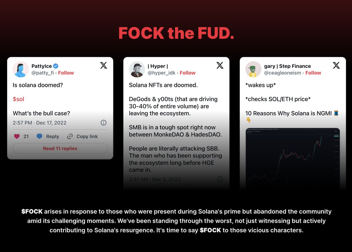 GM $SOL 🌅

Did you visit our FOCK the FUD section in our website yet?

It's time to say $FOCK YOU to some Solana fudders...

Sending $FOCK to people who RT this Tweet, we must spread the message! 🔴🫡

➡️ fock.soy