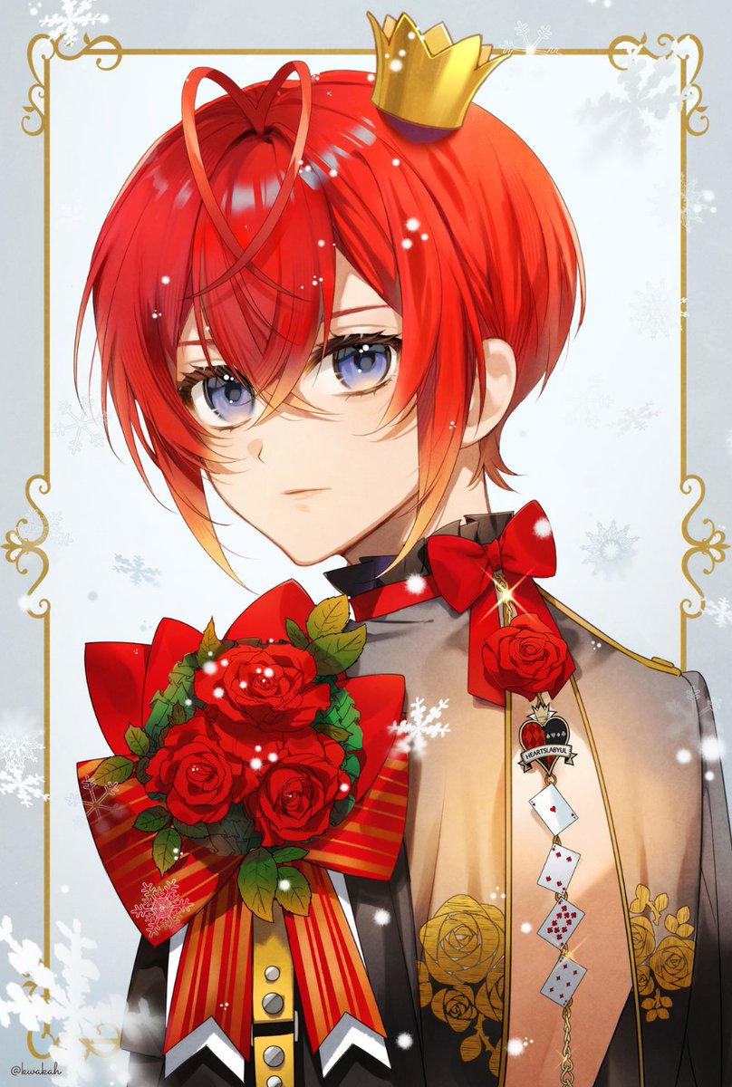 crown male focus flower red hair 1boy rose solo  illustration images