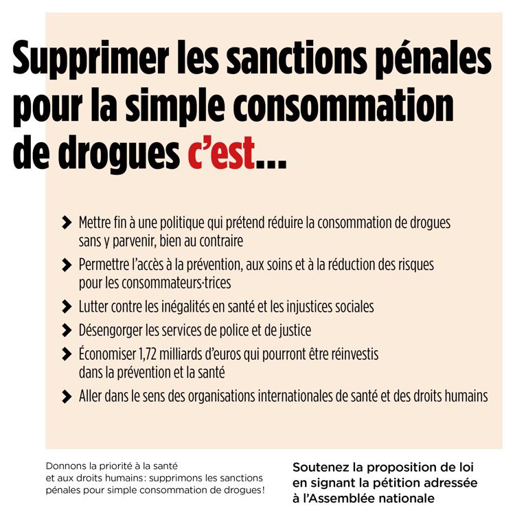 [#PÉTITION ✍️] Pour la #santé et les droits de tous-tes, mettons fin aux sanctions pénales pour simple consommation de #drogues. 

🔴 Aidez-nous à atteindre les 10.000 signatures avant le 1er décembre. Nous avons besoin de vous ! 
#SupportDontPunish 

➡️ bit.ly/43YCQ1Q