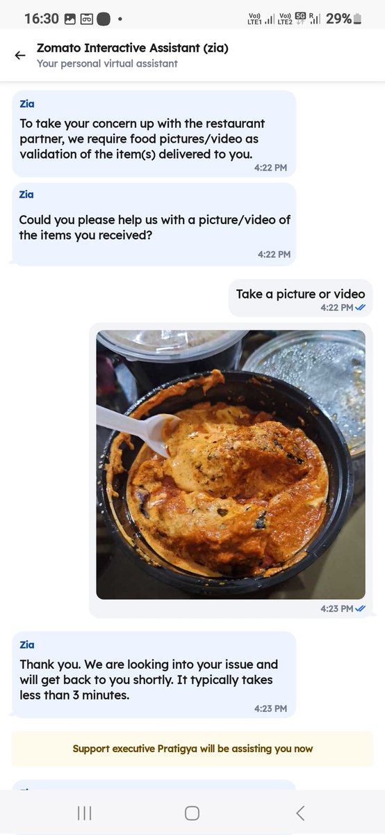 KAUL_SAHAAB_'s tweet photo. @zomato  Charging 600 rupees for an Item and sending half of it. Then providing a coupon of 100 is this your customer support!!!....
And CRM to attend the issue not everything can be done by AI. 

Zero Customer support 
@deepigoyal https://t.co/UL4IQ08pw7