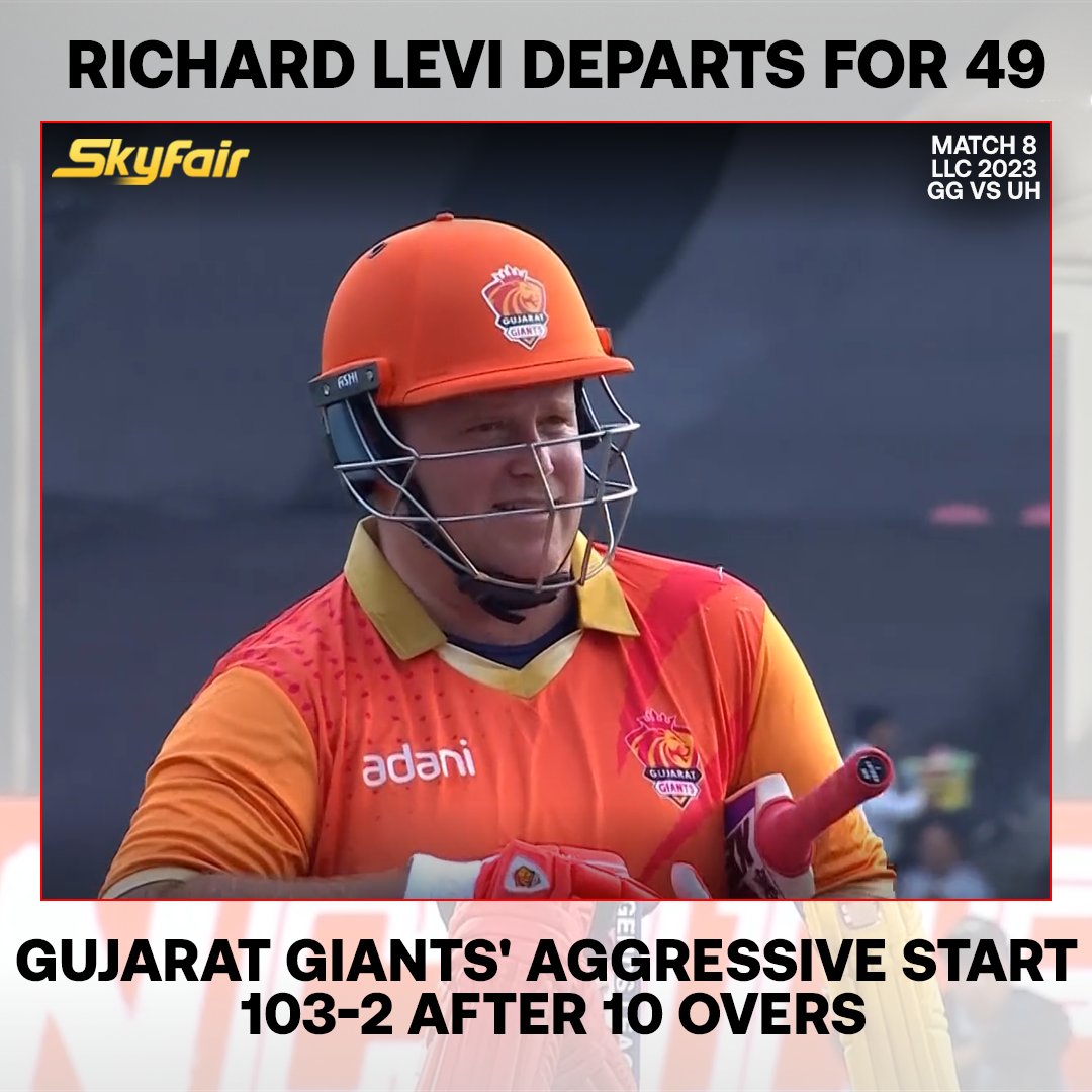 Richard Levi departs after a fine innings of 49 from 19 balls.

#LLC #LLCT20 #CricketFun #SkyFair