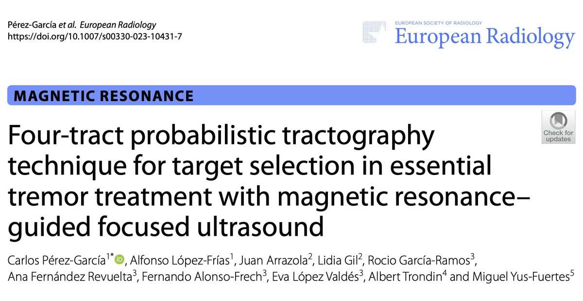 Muy contentos de publicar nuestro primer artículo como grupo de HIFU en el Hospital Clínico San Carlos. El uso de la tractografía probabilística para el tratamiento del temblor esencial, con grandes resultados y mínimos efectos secundarios.
link.springer.com/article/10.100…