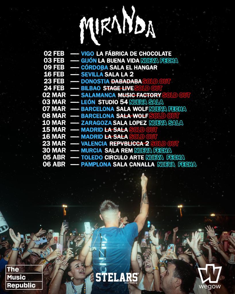 💥 GIRA DE MIRANDA 💥

🗣️ El artista amplía la gira con conciertos en GIJÓN, TOLEDO Y PAMPLONA. Además de una SEGUNDA FECHA en BARCELONA.

Toda la info, fechas y entradas en #WEGOW 👉 tinyurl.com/giramiranda