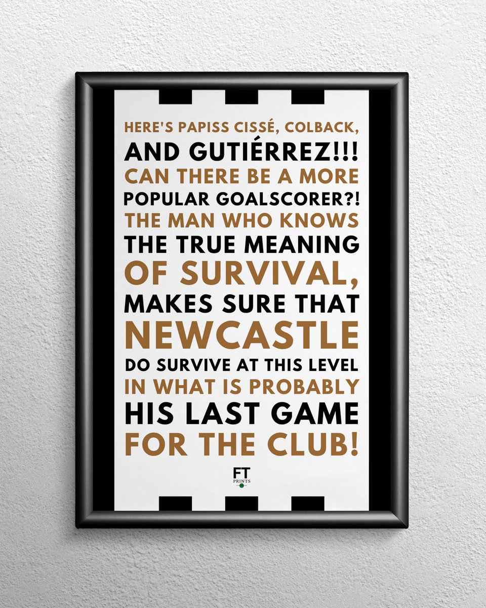 IrishMagsNUFC's tweet photo. We’ve teamed up with @FullTimePrints to give away an A4 print from their exclusive NUFC store! ⚫️⚪️

For a chance to win a great piece of #NUFC nostalgia, simply:

👆 Follow us &amp; @FullTimePrints 
🔁 Retweet this post

Winner will be drawn on Sat 2nd Dec before the Man U game 🙏 https://t.co/UJtMwYo1rs