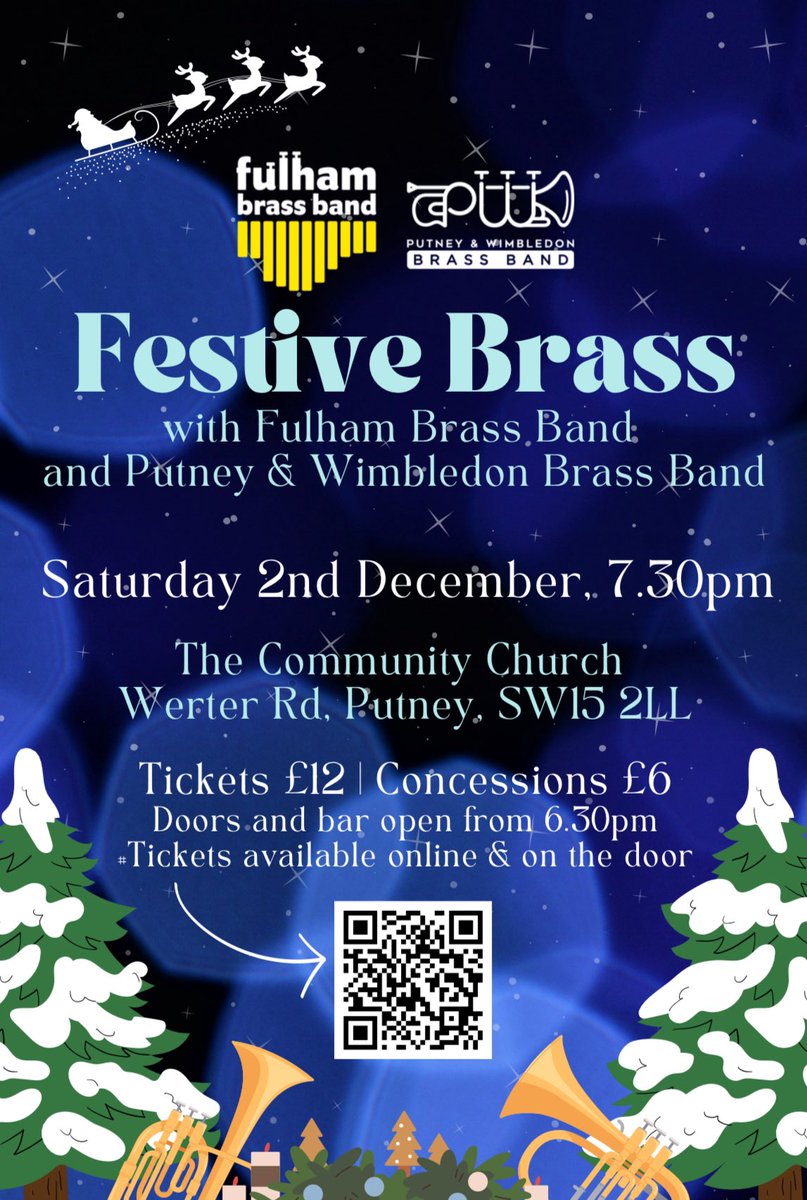 One week to go until our joint concert with <a href="/fulhambrassband/">Fulham Brass Band</a> ! 7.30 pm at The Community Church in #Putney - see you there! 

Buy your tickets on the door or in advance here ticketsource.co.uk/fulham-brass-b… 

🎄❄️🎄🎶⛄️
#festivebrass #Christmas2023