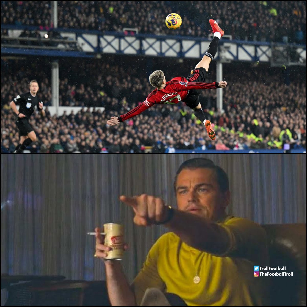 Rooney and Ronaldo watching the Garnacho goal from their home