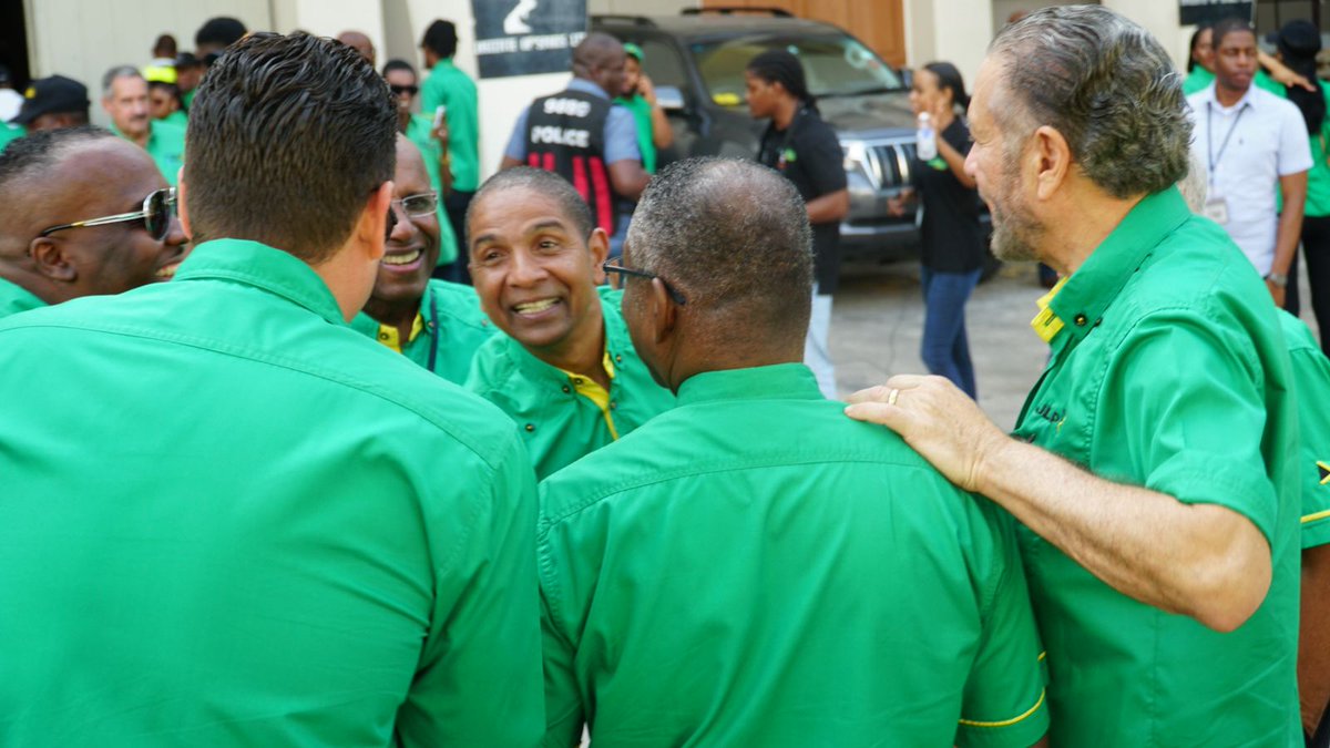 jlpjamaica's tweet photo. A gathering of our Senators outside the National Arena for #JLPConference80 #JLP80 #JLPBuildingJamaica #StrongerTeam https://t.co/PGUkhUx661