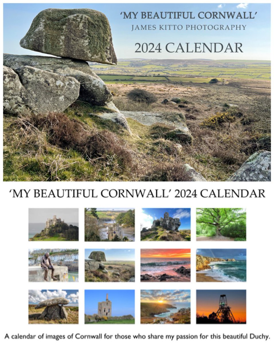 NOW AVAILABLE TO ORDER! For all you lovers of Cornwall, my 2024 ‘My Beautiful Cornwall’ calendar is now available to order. If you’re keen to place an order, please drop me a message. The calendars remain the same price as last year at £10 plus p&p. James x 😀