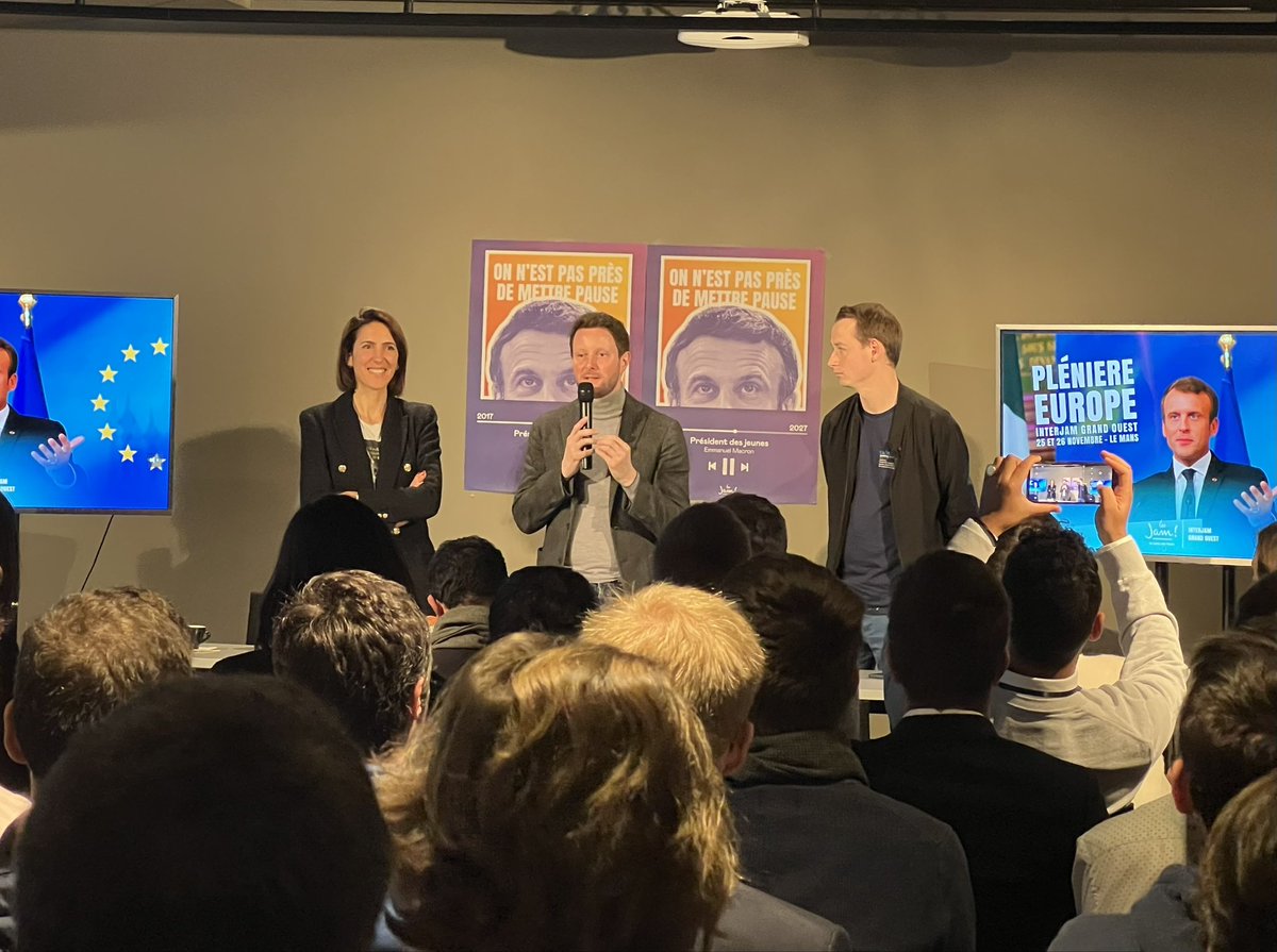 lesjem76's tweet photo. [1/2] Les JAM du Grand Ouest réunis ce week-end au #Mans pour un #interJAM placé sous le signe de l’🇪🇺 

L’occasion d’évoquer les prochaines élections européennes avec @ValerieHayer, @CBeaune et @Ambroise_Mejean qui nous ont fait l’honneur de participer à cet événement 🙏🏻 https://t.co/KxWq3xXqXl