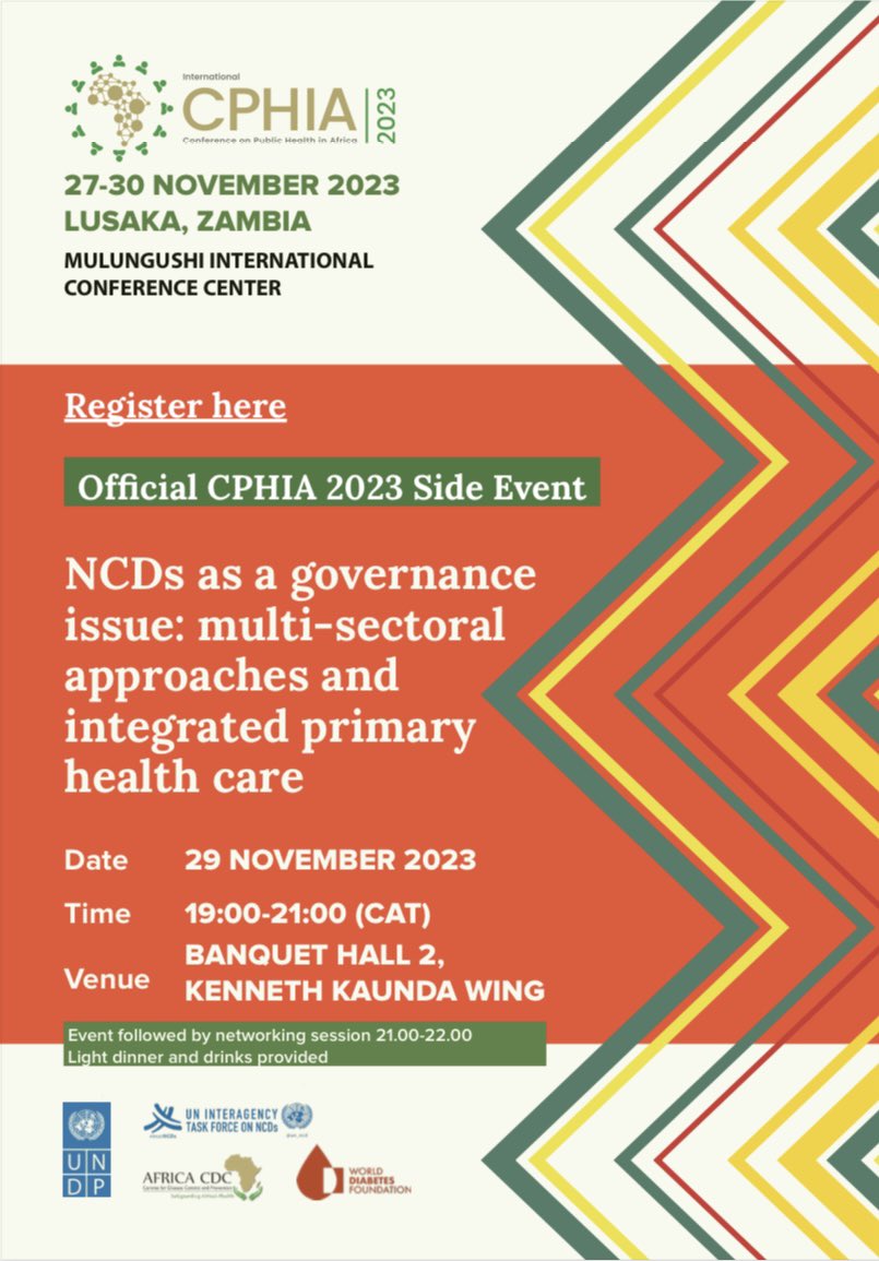 We are pleased to co-organize the event “Non-communicable #NCDs diseases as a governmental issue” in Lusaka, Zambia 🇿🇲 as part of the Conference on Public Health in #Africa. That is joint work by @WHO, @AfricaCDC, @UNDP @WorldDiabetesF. Join us online 👉🏽docs.google.com/forms/d/e/1FAI…