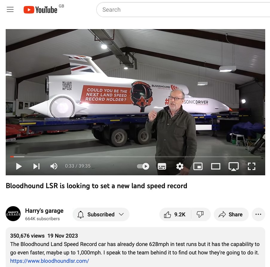 A week on and Harry's Garage #BloodhoundLSR video has already amassed 350k views! If you haven't seen it yet then head over to YouTube.
harrysgaragevids.com
#supersonicdriver