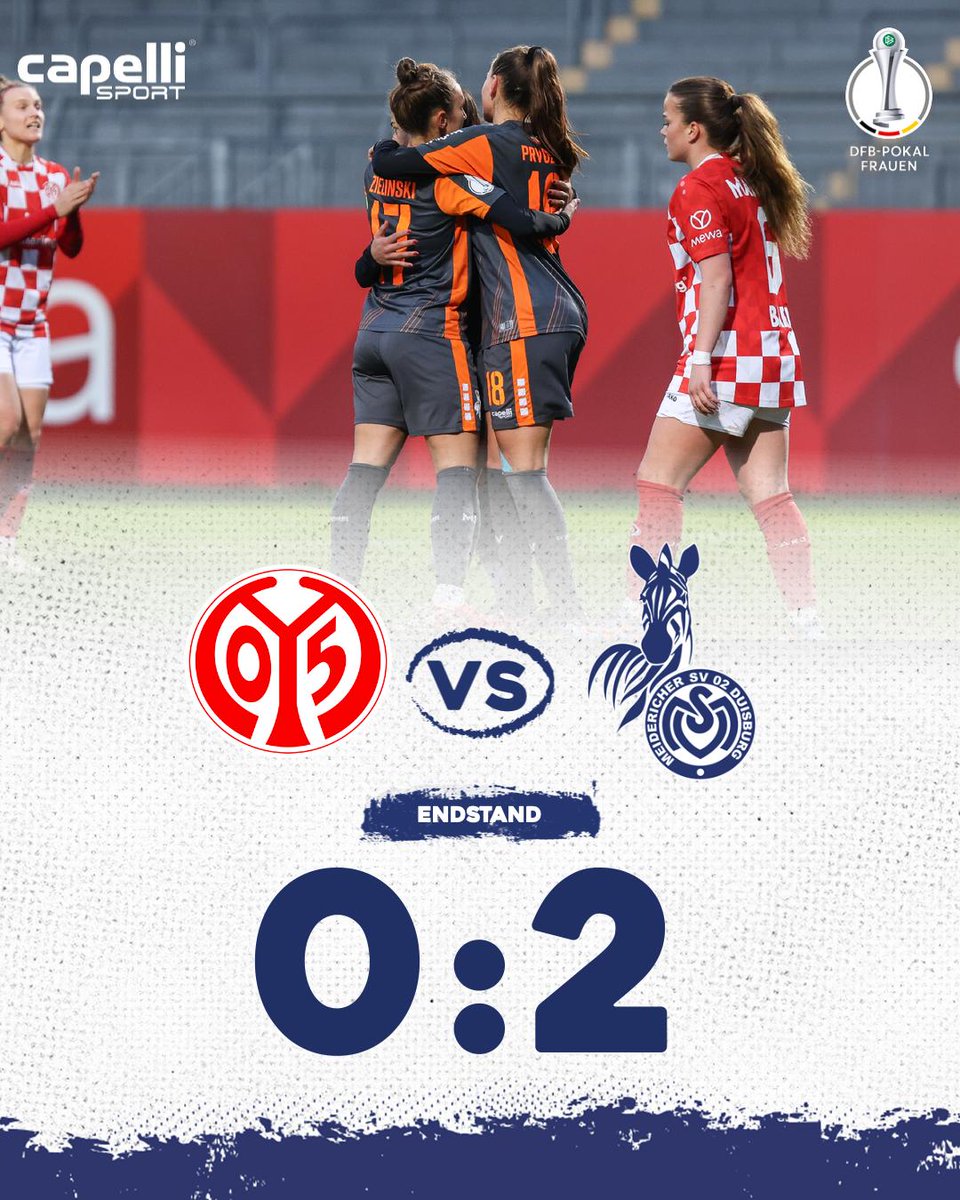 MSVDuisburg's tweet photo. Viertelfinale!!! 🥳🥳🥳 Unsere #MSVFrauen besiegen den FSV Mainz 05 mit 2:0 (0:0) im #DFBPokal und ziehen damit ins Viertelfinale ein! Die Tore erzielten Cin in der 59. Minute und Günster vom Elferpunkt in der 87. Minute! 💪🏻
#M05MSV #WeilDUesBist https://t.co/uc54pbHD81