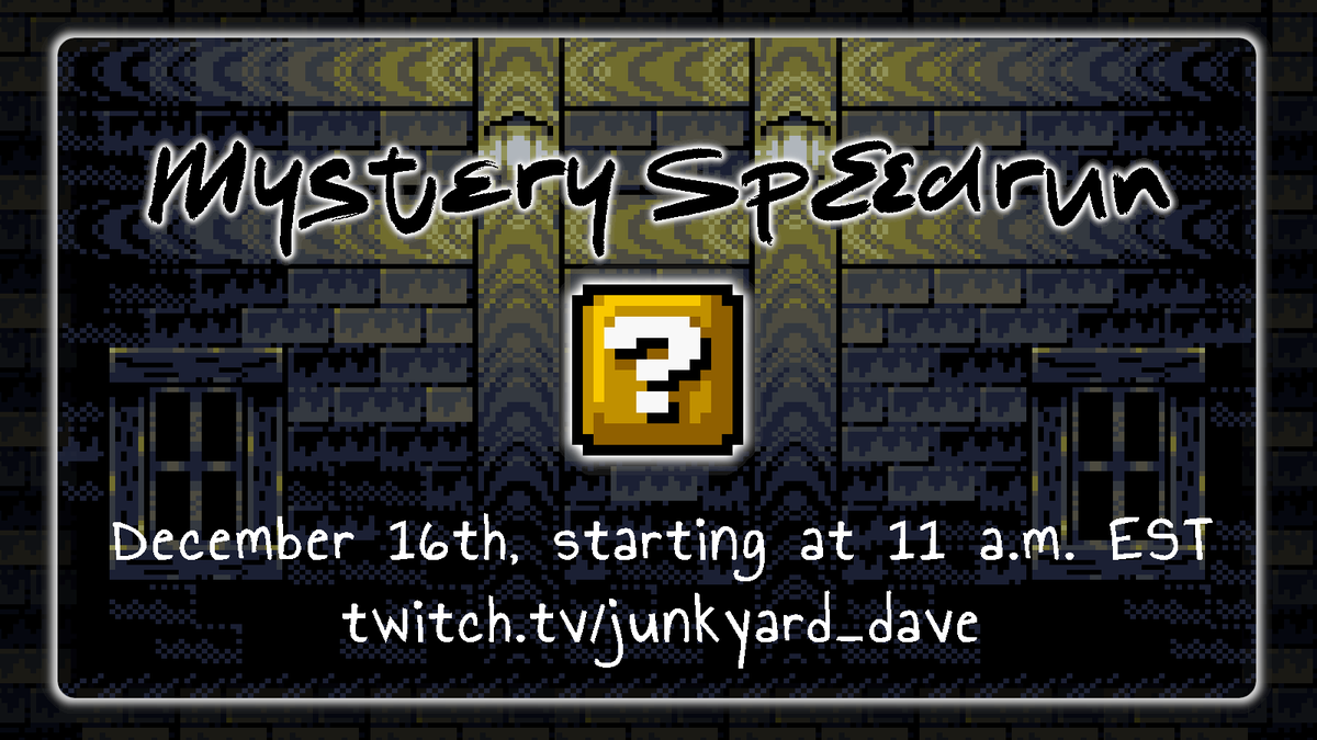 Hi everyone! 

We're going to be holding one more mystery speedrun event, this time on December 16th.   

Last time, nearly 20 people joined and had just a week to learn commentary + a random game.  

Submit here: linktr.ee/TwitchEvents