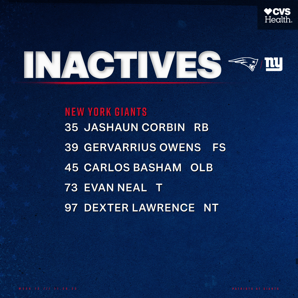 Giants inactives.