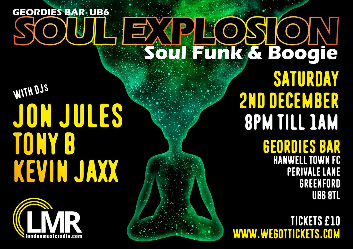 GeordiesBar's tweet photo. ⬇️ Next Saturday @ Geordies ⬇️
💃🏼 Soul Explosion🕺
📆 02nd Dec
🕰️ 8pm till 1am
💰 £10
📍@hanwelltownfc
🧭 UB6 8TL
More ℹ️ from ⤵️
https://t.co/1g3LNRb0oq
🎟️ from ⤵️
https://t.co/LXJoDT3KmI
#SoulExplosion
#Geordies #MusicNights
#UB6 #W3 #W7 #W13 https://t.co/IJpKnB9aKQ