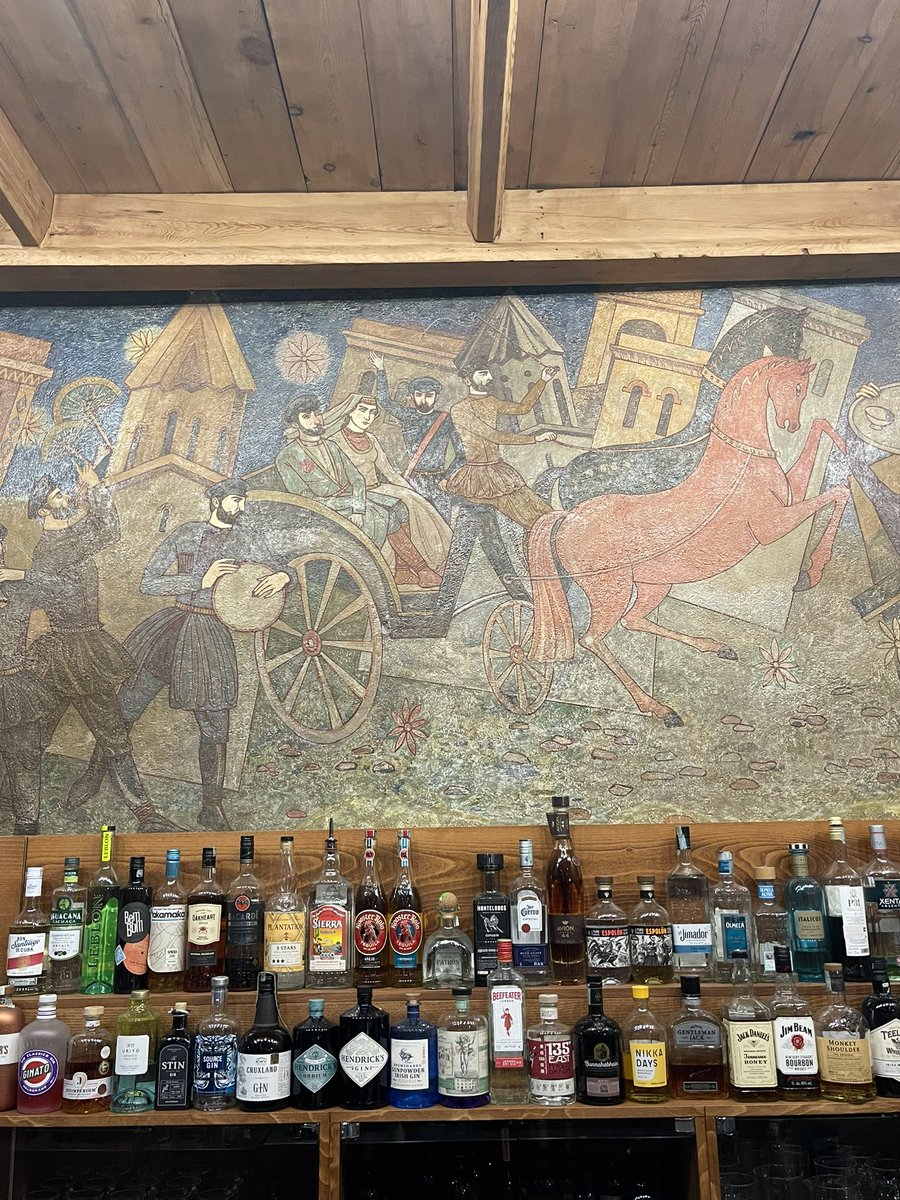 A 1970s Soviet era mural in a former beer house in Gyumri. Today it serves as a restaurant and bar. The former beer house was very popular in the Soviet days some elders told me. The artist of the mural is Vart Paronyan.
