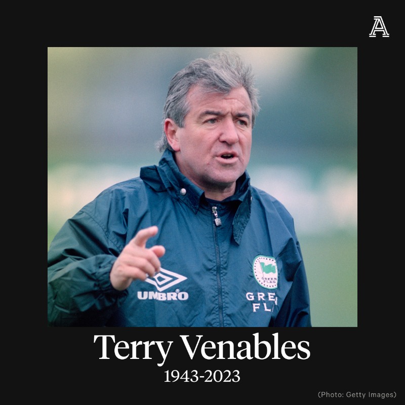 TheAthleticFC's tweet photo. Former England manager Terry Venables has died at the age of 80.