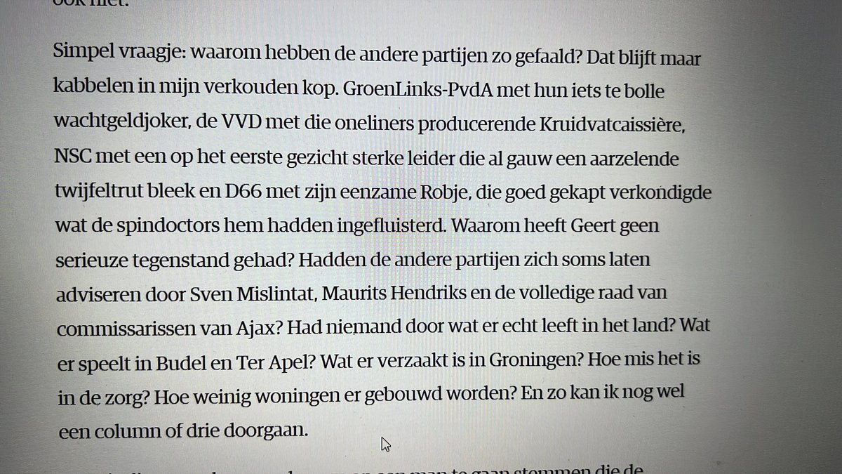 Met uitzondering van de onnodige persoonlijke kwalificaties is deze analyse van #youp wel precies waar het om gaat. Partijen moeten veel meer naar zichzelf kijken. De veranderingen bij zichzelf zoeken. Wilders gaan ze niet veranderen. #nrc #verkiezingen2023