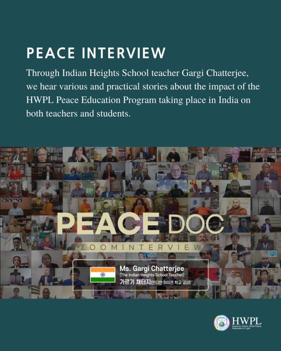 HWPL_PR_SE's tweet photo. #PEACEINTERVIEW
Through Indian Heights School teacher Gargi Chatterjee, we hear various and practical stories about the impact of the HWPL Peace Education Program taking place in India on both teachers and students.
https://t.co/EUKAjmVc63
#HWPL #HWPLPeaceAcademy #India https://t.co/HSkLGrFdsO