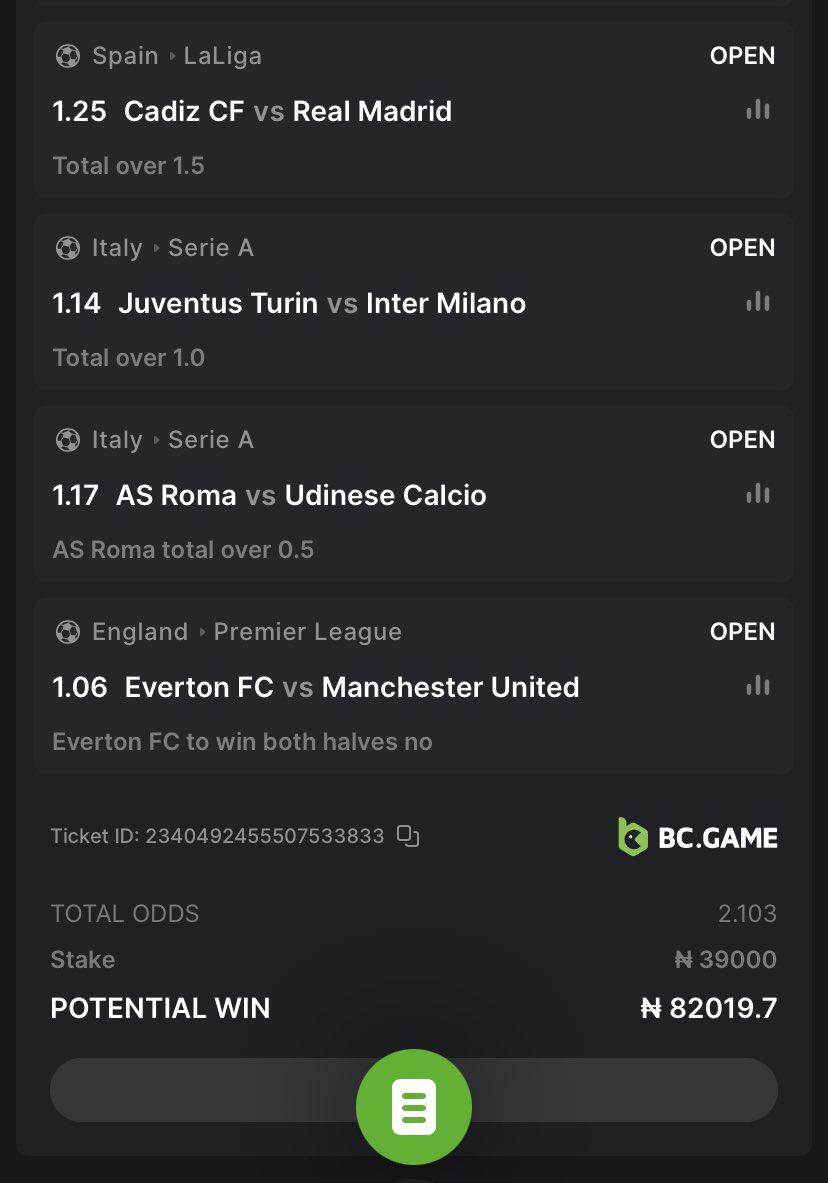 SHARP 2 ODDS ON BCGAME 

FOOTBALL ⚽️
Code ➡️ A99892F

Don’t have a bcgame account?, click link below to register 👇👇👇

partnerbcgame.com/dcb7f4c39
partnerbcgame.com/dcb7f4c39

Get 100% bonus on your first deposit