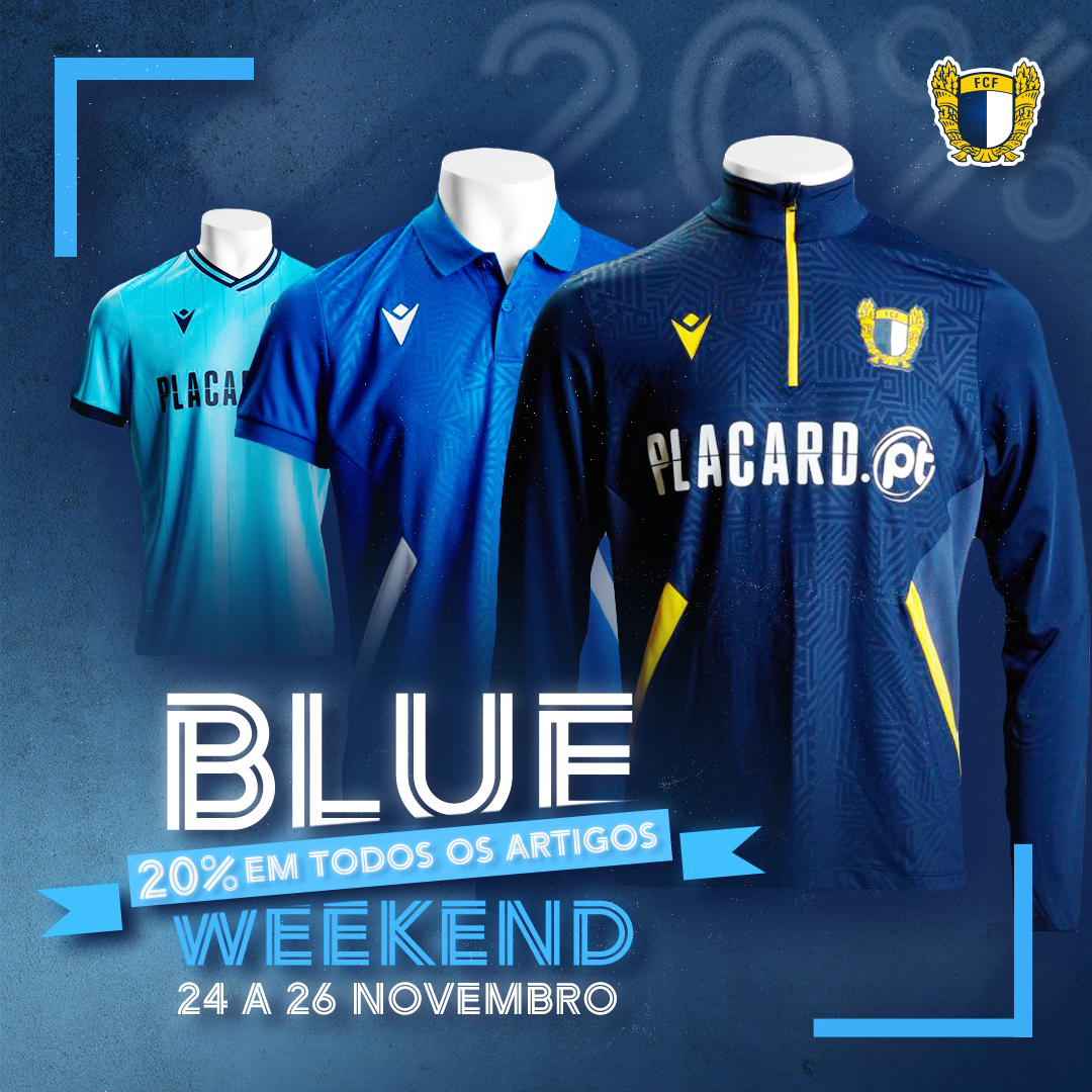 FCF1931_Oficial's tweet photo. 🎁 Agarra já a campanha 𝗕𝗹𝘂𝗲 𝗪𝗲𝗲𝗸𝗲𝗻𝗱 e aproveita o desconto de 20% em todos os produtos oficiais
ℹ Todas as informações sobre a campanha em https://t.co/fOGZZ5qV8z
⚪️🔵 #amordeperdicao #BlueWeekend https://t.co/H4MNFX4W6U