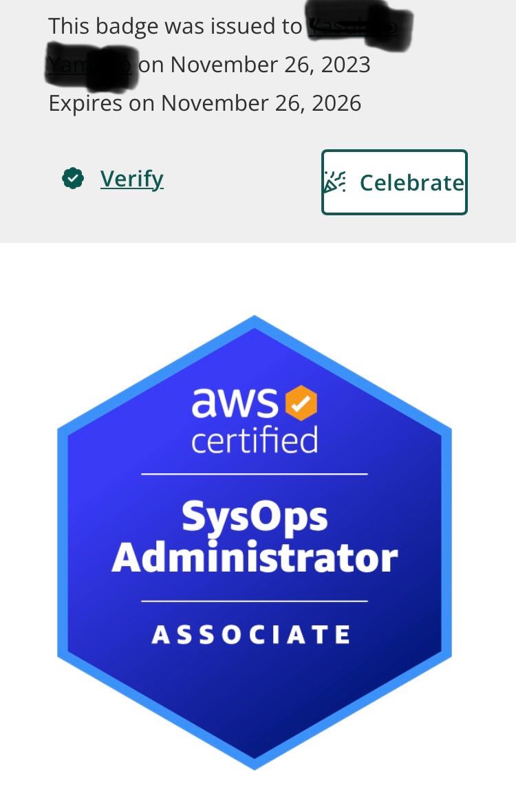 yamabico_dev's tweet photo. AWS SysOpts Administrator
Associated 合格してた!!
SolutionArchitectに続き、
今年中に2つ合格できて良かった‥!
#awscertificate #aws https://t.co/GWMrgHok7K