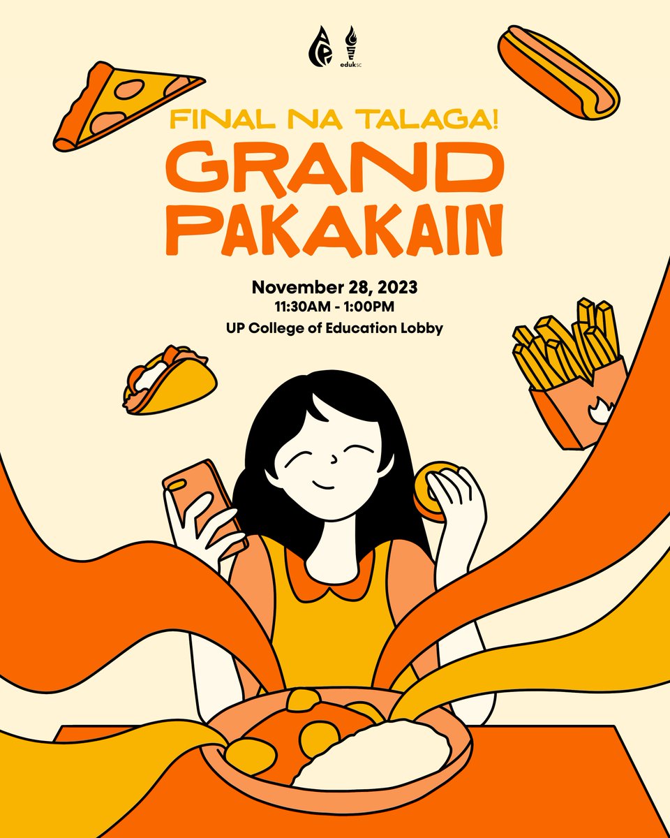UPCESC's tweet photo. 2️⃣ ARAW NA LANG! FINAL NA FINAL NA TALAGA! 

Sa pagsisimula ng pagdiriwang ng Eduk Month 2023, inihahain ng UPD College of Education Student Council ang "Grand PAKAKain!"

Gaganapin ito sa Nobyembre 28, 2023 sa Benitez Lobby, UP College of Education.

#GrandPakain
#EdukMonth2023 https://t.co/w6HbsksVVM