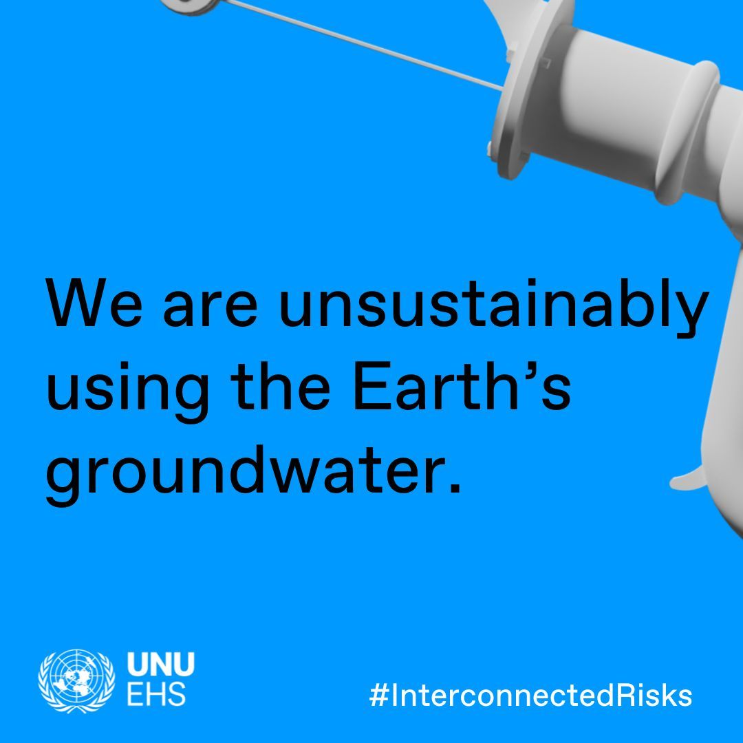 We are unsustainably using the 🌏's groundwater. #DYK that groundwater aquifers supply drinking water to over 2 billion people & 70% of withdrawn water is used for agriculture? We need to #ActNow! Learn more in @‌UNUEHS #InterconnectedRisks report: buff.ly/3siMMWm