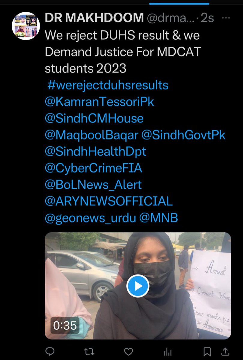 We reject DUHS result &amp; we Demand Justice For MDCAT students 2023 
 #werejectduhsresults 
<a href="/KamranTessoriPk/">Kamran Tessori</a> 
<a href="/SindhCMHouse/">Sindh Chief Minister House</a> <a href="/MaqboolBaqar/">Justice (r) Maqbool Baqar</a> <a href="/SindhGovtPk/">Sindh Government</a> <a href="/SindhHealthDpt/">Heath & Population Welfare Department, GoS</a> <a href="/CyberCrimeFIA/">CyberCrimeFIA🇵🇰</a>  <a href="/BoLNews_Alert/">BOL NETWORK</a> <a href="/ARYNEWSOFFICIAL/">ARY NEWS</a> <a href="/geonews_urdu/">Geo News Urdu</a> <a href="/MNB/">物部英嗣</a>