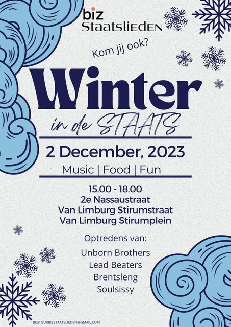 Brentsleng's tweet photo. Brentsleng speelt op het winterevent in de Staatliedenbuurt

2 december spelen wij tussen 15:00 en 18:00 steeds ongeveer 20 minuten op een van de vier locaties op het kaartje ook de volgende leuke bands treden op
The Unborn Brothers
leadbeatersband
soulsissy https://t.co/aEeQNH3Dsh