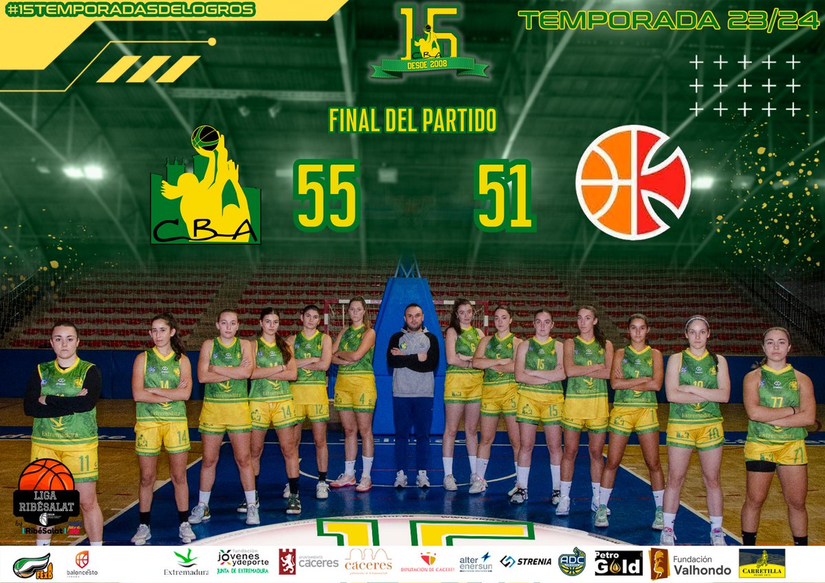 cb_alqazeres's tweet photo. 🚨 LIGA RIBÉSALAT - Primera nacional🚨

🏀 Alter Enersun Al-Qázeres Extremadura 55-51 @SanAntonioCc
🟡🟡🟡🟡 Final del Partido

¡VICTORIA EN EL DERBI!

🏀💚💛💙🏀
#SomosFamilia
#ADCAlQazeres https://t.co/KKjCgL2JP7