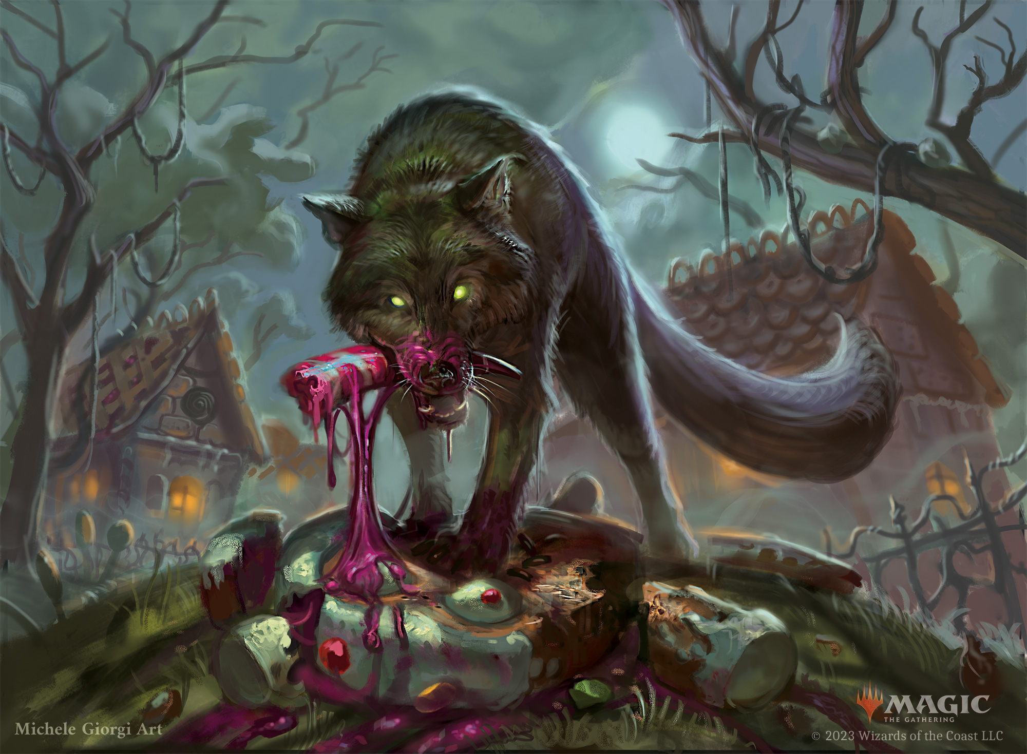 Three werewolves at night forest mtg fantasy art