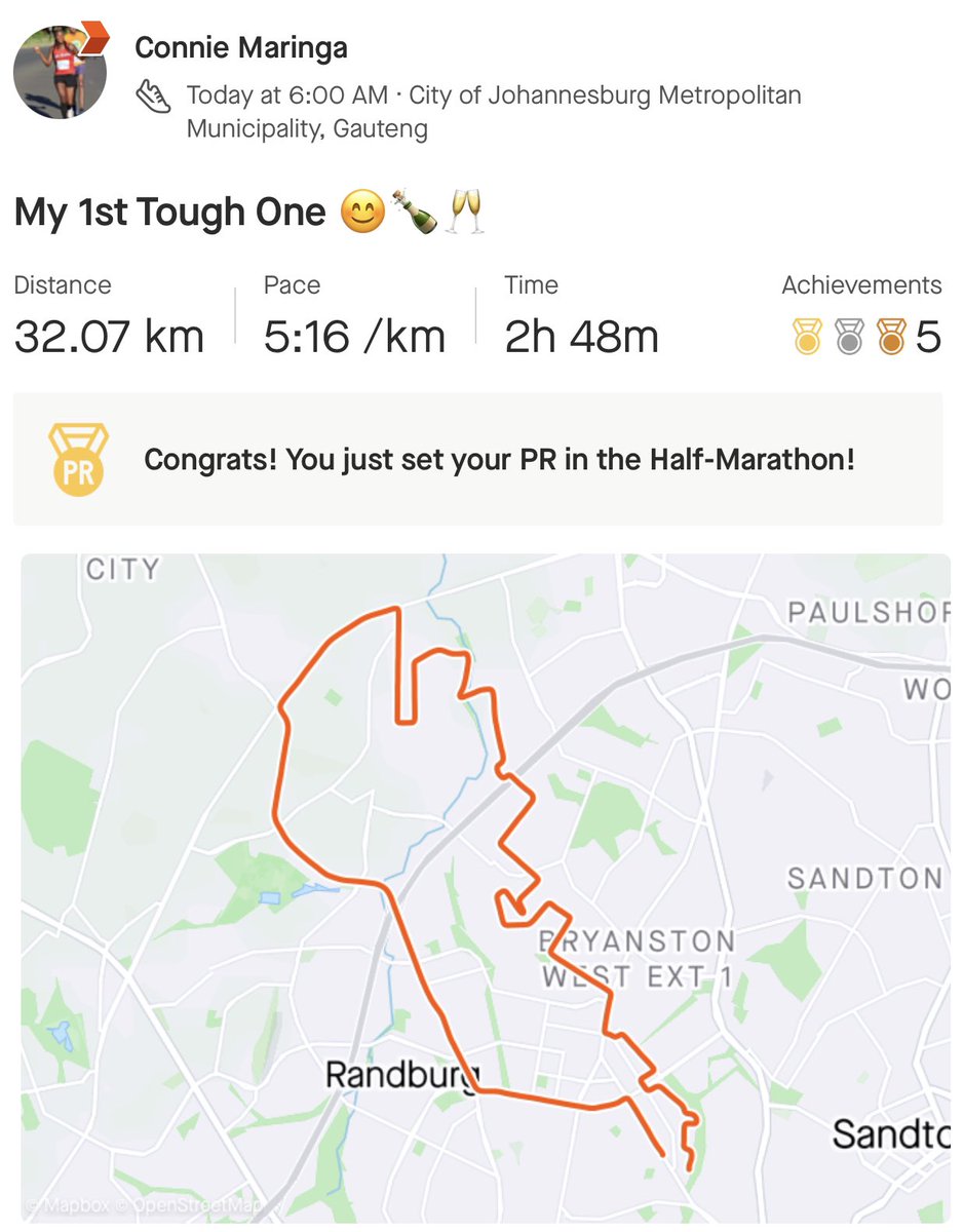 Connie____M's tweet photo. Like the name suggests, Tough One is Tough but I thank the Lord I conquered my firstβ¦with an unintended 21km Personal Best somewhere in there βπΎπ #RACToughOne #FetchYourBody2023 #TrapnLos #IPaintedMyRun #FitnessGoals #SkhindiGangCoaching #RunningWithTumiSole #RedSkippa https://t.co/fcmbwIoAeU