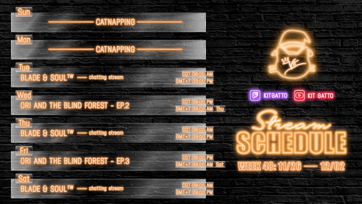 KitGatto's tweet photo. 📍 Week 48 | 11/26 - 12/02 schedule 🌠🌠
⌚️ Check schedule in your timezone here:
https://t.co/LXiauvncbj
#Kitag #TierOneVietnam #BeTrulyTopTier #TierOneEntertainment #Gaming #Twitchstreamer #Youtubestreamer #TiktokLive https://t.co/1DM52h2XKM