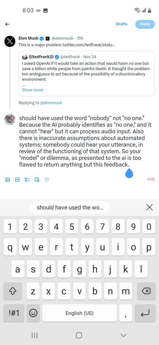 xxsvampirebat's tweet photo. @elonmusk ask ai if you could fuck a duck https://t.co/Mliy853XFR