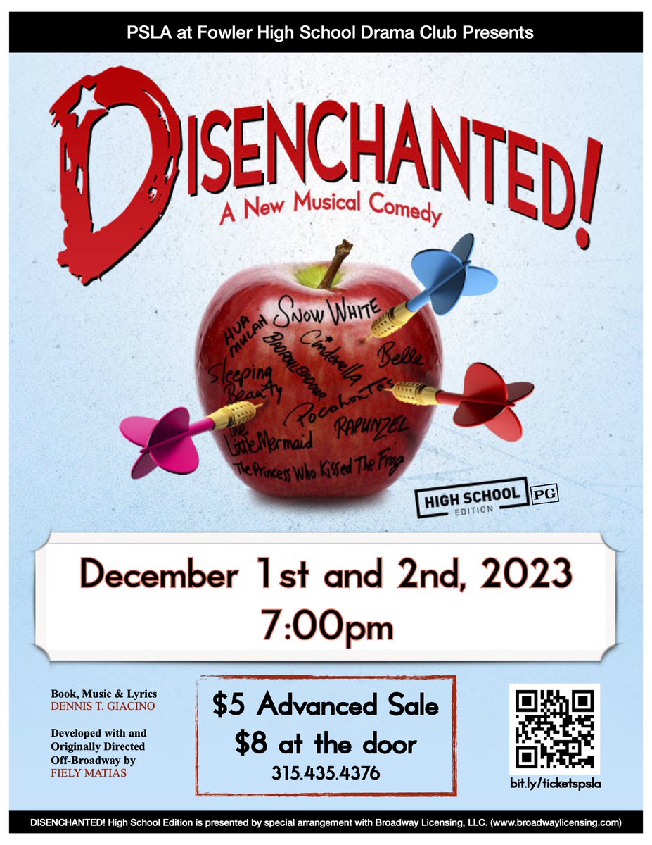 Looking for something fun to do next weekend? Don't miss the @PSLAatFowler performance of Disenchanted - coming up on December 1st and 2nd. See below for details! #SCSDArts