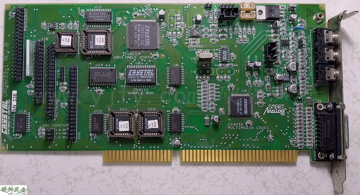 yjfycom's tweet photo. Crystal CRD9233-1 Reference Design
The wavetable synthesizer implementation on the CRD9233-1 features the full General MIDI instrument set plus GS variations in sample ROM, and supports downloadable samples with a 512Kx8 sample memory DRAM.
Its PCB date is week 5095. https://t.co/SYsVYpTOOM