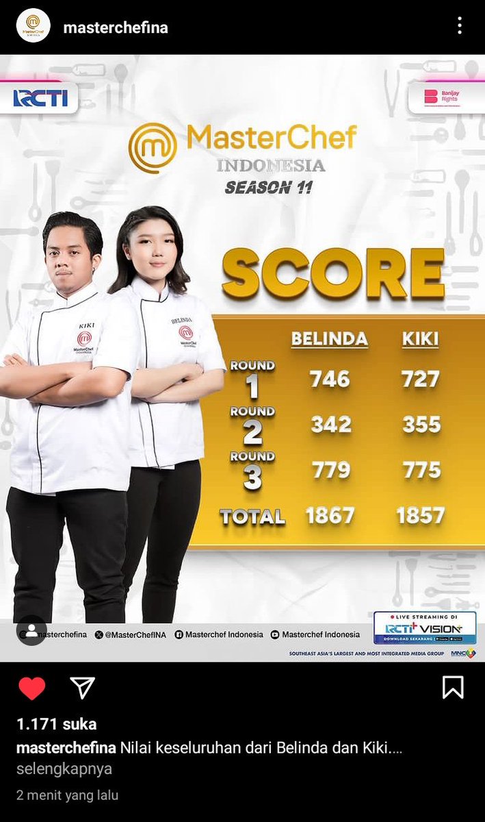 Adminnya panik langsung mattin komen wkwkkw Bukannya rasis tapi lu cindo lu menang, Gua udh nonton mci dari s1-11, secara individu Kiki jauh dari Belinda tapi lihat udh ketebak wkwkw
Besok2 ganti jadi MasterChef chindonesia @MasterChefINA #masterchefindonesia